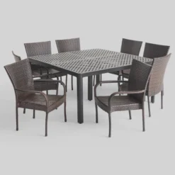 Bullpond 9pc Aluminum And Wicker Dining Set - Christopher Knight Home