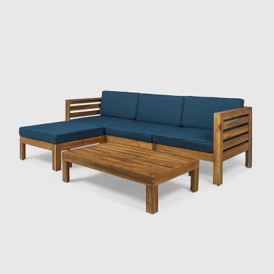 Cambridge 5pc Acacia Wood Sofa Set Teak/Dark Teal- Christopher Knight Home
