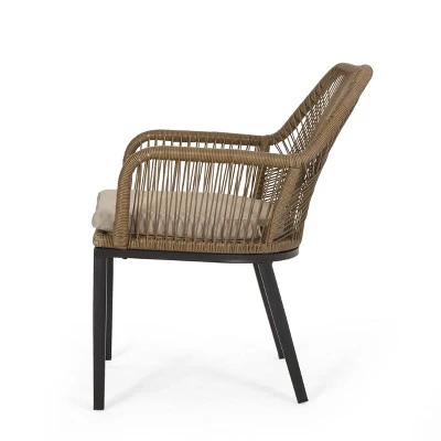 2pk Russel Outdoor Wicker Dining Chairs with Cushions Light Brown/Beige - Christopher Knight Home