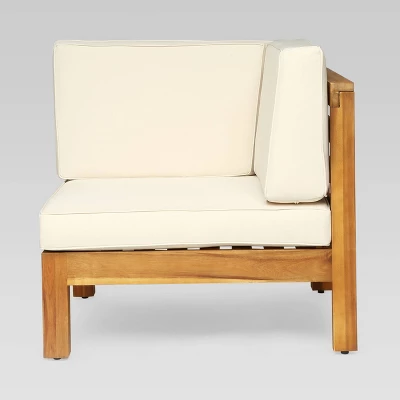 Oana 10pc Acacia Wood U-Shaped Sectional Sofa with Fire Pit Set - Teak/Beige - Christopher Knight Home