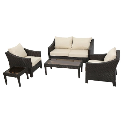 Antibes 5pc Wicker Patio Chat Set with Cushions - Brown - Christopher Knight Home