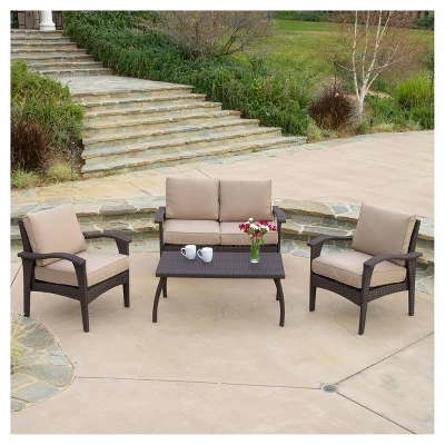 Honolulu Outdoor 4pc Wicker Seating Set and Cushions - Christopher Knight Home