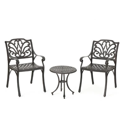 Lola 3pc Cast Aluminum Chat Set - Bronze - Christopher Knight Home