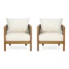 Burchett 2pk Outdoor Acacia Wood Club Chairs With Cushions - Teak/Brown/Beige - Christopher Knight Home