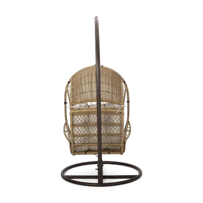 Malia Outdoor Wicker Hanging Chair with Stand Brown/Beige - Christopher Knight Home