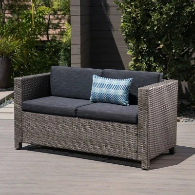 Puerta Wicker Loveseat Gray/Black - Christopher Knight Home