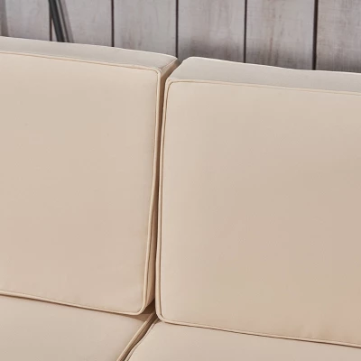 Oana 10pc Acacia Wood U-Shaped Sectional Sofa with Fire Pit Set - Teak/Beige - Christopher Knight Home