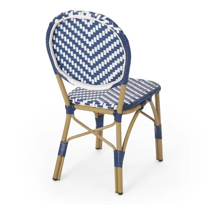 Picardy 3pc Outdoor Aluminum French Bistro Set - Navy/White/Bamboo - Christopher Knight Home