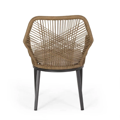 2pk Russel Outdoor Wicker Dining Chairs with Cushions Light Brown/Beige - Christopher Knight Home