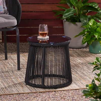 Moonstone Rope Weave Modern Side Table - Black - Christopher Knight Home