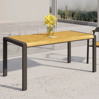 Holt Rectangular Outdoor Acacia Wood Dining Table Teak/Black - Christopher Knight Home