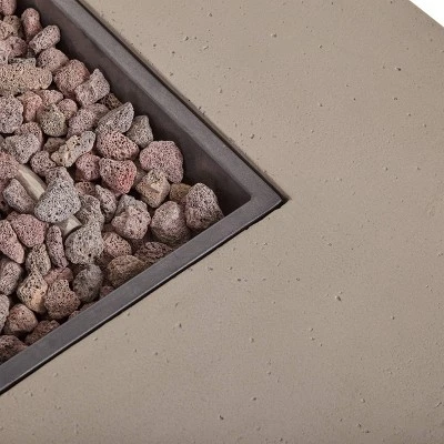 Perla 5pc Acacia Wood Sofa with Rectangular Fire Table - Teak/Cream/Light Gray - Christopher Knight Home