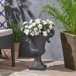 19" Wide Planter Delphine Lightweight Patio Urn Black - Christopher Knight Home