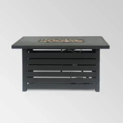 Rene Rectangular 47.25" Iron Gas Fire Pit Matte Black - Christopher Knight Home