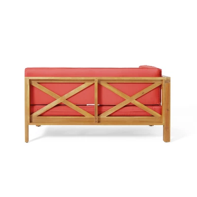 2pc Brava Outdoor Acacia Wood Left Arm Loveseat & Coffee Table with Cushion Teak/Red - Christopher Knight Home