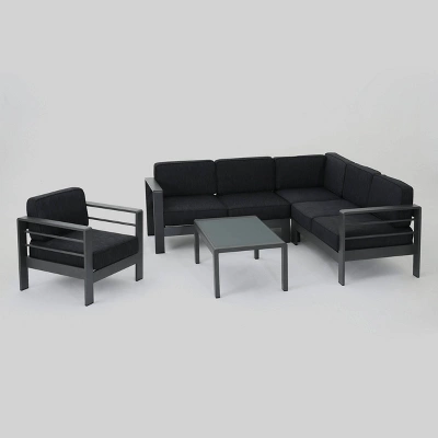Cape Coral 5pc Aluminum Sofa Set with Cushions - Dark Gray - Christopher Knight Home