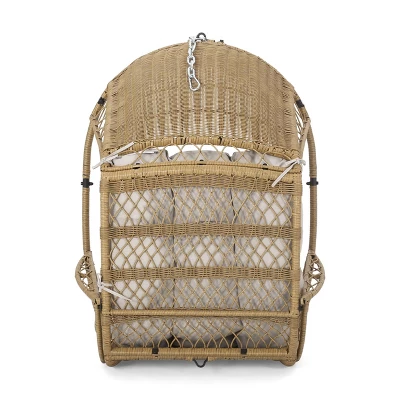 Greystone Indoor/Outdoor Wicker Hanging Chair with 8' Chain - Light Brown/Beige - Christopher Knight Home