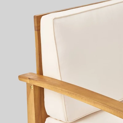 Driscoll 7pc Acacia Wood Chat Set with Fire Pit - Teak/Cream/Brown - Christopher Knight Home