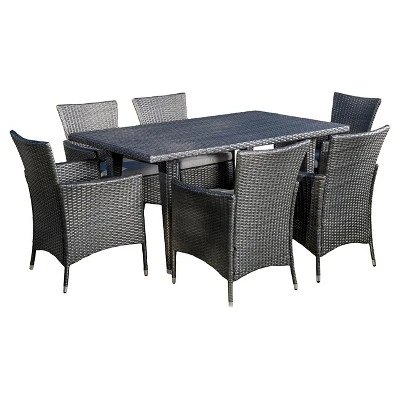 Malta 7pc Wicker Patio Dining Set with Cushions - Gray - Christopher Knight Home
