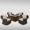 Venti 5pc Wicker Swivel Club Chairs And Fire Pit - Dark Brown/Beige - Christopher Knight Home