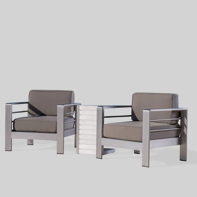 Cape Coral 3pc Aluminum Chat Set Khaki - Christopher Knight Home