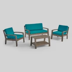 4pc Grenada Acacia Patio Chat Set With Sunbrella Cushions - Christopher Knight Home