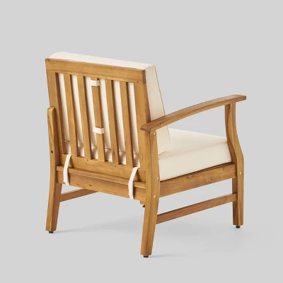 Driscoll 7pc Acacia Wood Chat Set with Fire Pit - Teak/Cream/Brown - Christopher Knight Home