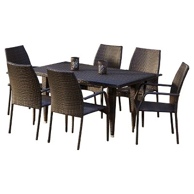 Canoga 7pc Wicker Patio Dining Set - Brown - Christopher Knight Home