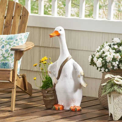 Christopher Knight Home 16" Wide Farnum Concrete Outdoor Novelty Goose Planter White/Brown