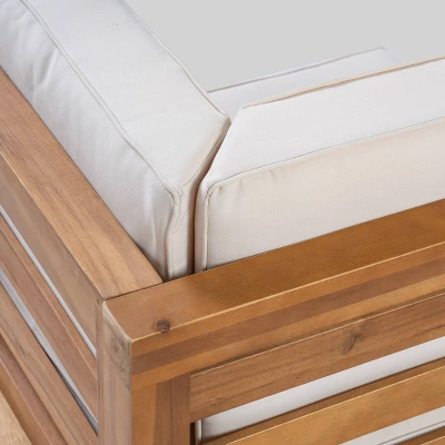 Oana 3pc Acacia Wood Patio Modular Sofa - Teak/Beige - Christopher Knight Home