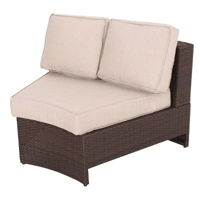 Madras Tortuga 8pc Wicker 1/2 Round Seating Set With Ice Bucket Ottoman - Brown/Beige - Christopher Knight Home