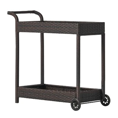 Savona Wicker Outdoor Serving Cart - Brown - Christopher Knight Home