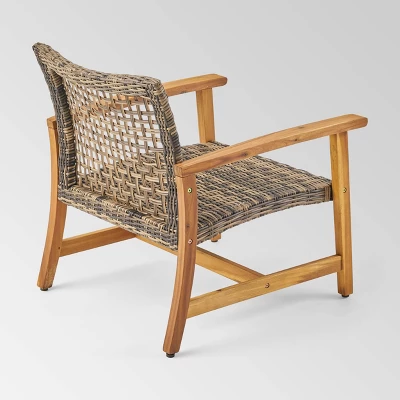 Augusta 5pc Wood & Wicker Club Chairs & Fire Pit Set - Natural/Gray/Light Gray - Christopher Knight Home