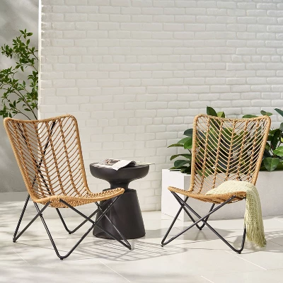 2pk Galtin Outdoor Iron/Wicker Accent Chairs Light Brown/Black - Christopher Knight Home