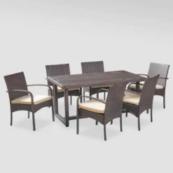 Harlowe 7pc Wicker Dining Set - Brown/Cream - Christopher Knight Home