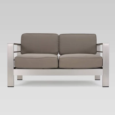 Amata 5pc Aluminum Chat Set with Fire Pit and Tank Holder - Silver/Khaki/Dark Gray - Christopher Knight Home