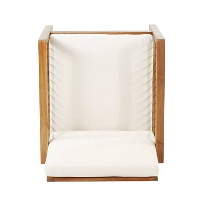 4pk Oana Outdoor Acacia Wood Chat Set with Cushions Teak/Beige - Christopher Knight Home