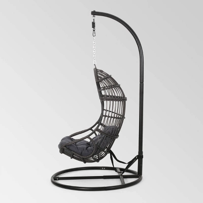Crumpton Outdoor Wicker Hanging Chair with Stand - Gray/Dark Gray - Christopher Knight Home