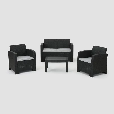 Daytona 4pc Faux Wicker Chat Set - Charcoal - Christopher Knight Home