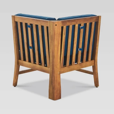 Perla 7pc Acacia Wood Seating Set - Teak/Blue - Christopher Knight Home