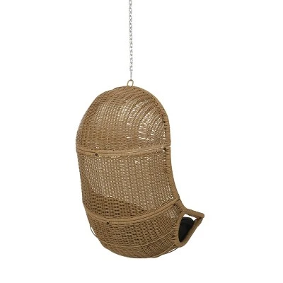 Orville Indoor/Outdoor Wicker Hanging Chair with 8' Chain - Light Brown/Dark Gray - Christopher Knight Home
