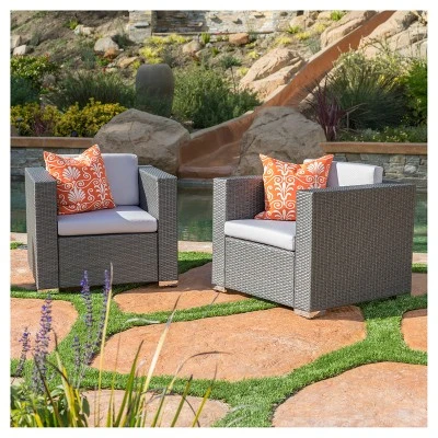 Murano Set of 2 Wicker Club Chair - Gray - Christopher Knight Home