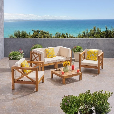 Brava 5pc Acacia Wood Patio Conversation Set - Christopher Knight Home