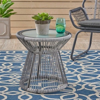 Milan Faux Rattan Side Table - Gray/White - Christopher Knight Home