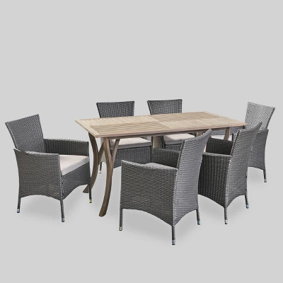 Bennett 7pc Acacia Wood and Wicker Dining Set - Christopher Knight Home