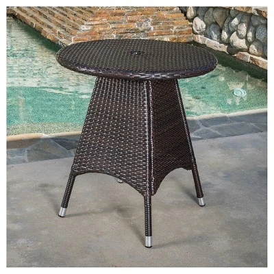 Georgina 3pc Wicker Patio Bistro Set with Cushions - Brown - Christopher Knight Home
