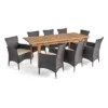 Nadia 9pc Wood & Wicker Expandable Dining Set - Natural/Brown/Beige - Christopher Knight Home