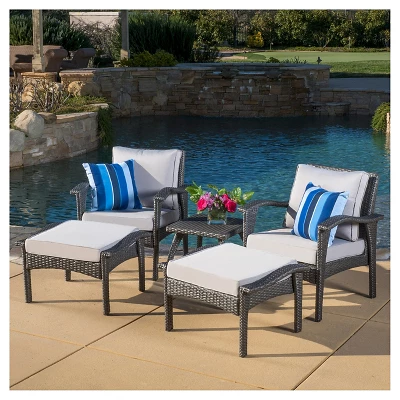 Honolulu 5pc Wicker Patio Seating Set with Cushions - Gray - Christopher Knight Home