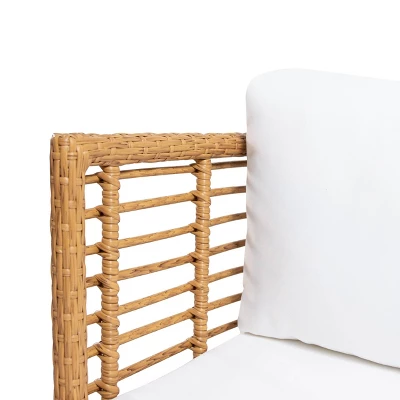 Nic Outdoor Wicker Club Chair with Cushion - Light Brown/White - Christopher Knight Home