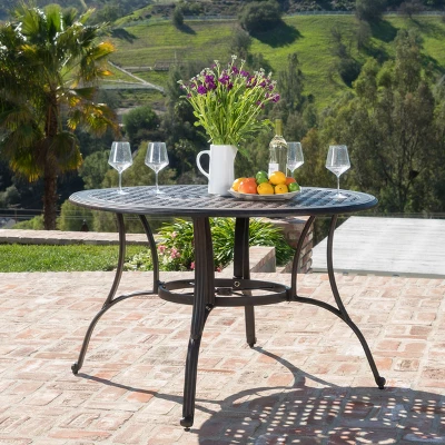 Alfresco Round Cast Aluminum Dining Table - Bronze Christopher Knight Home